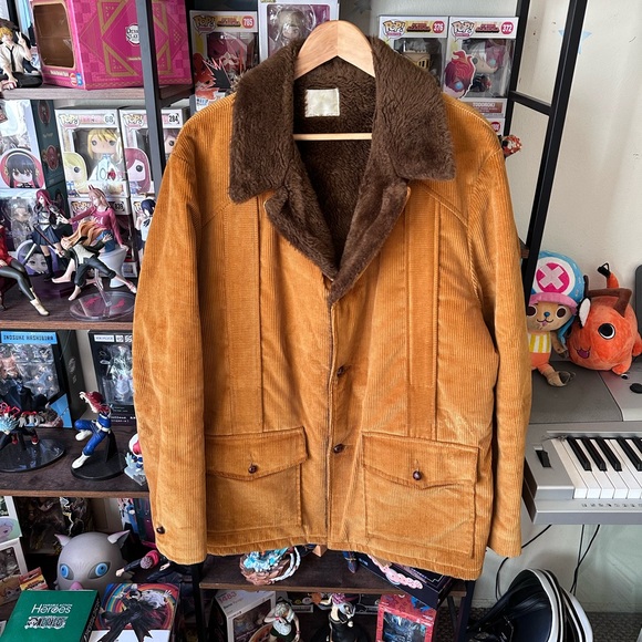 Vintage Tan Brown Corduroy Sherpa Jacket XL 70s Style 80s Coat